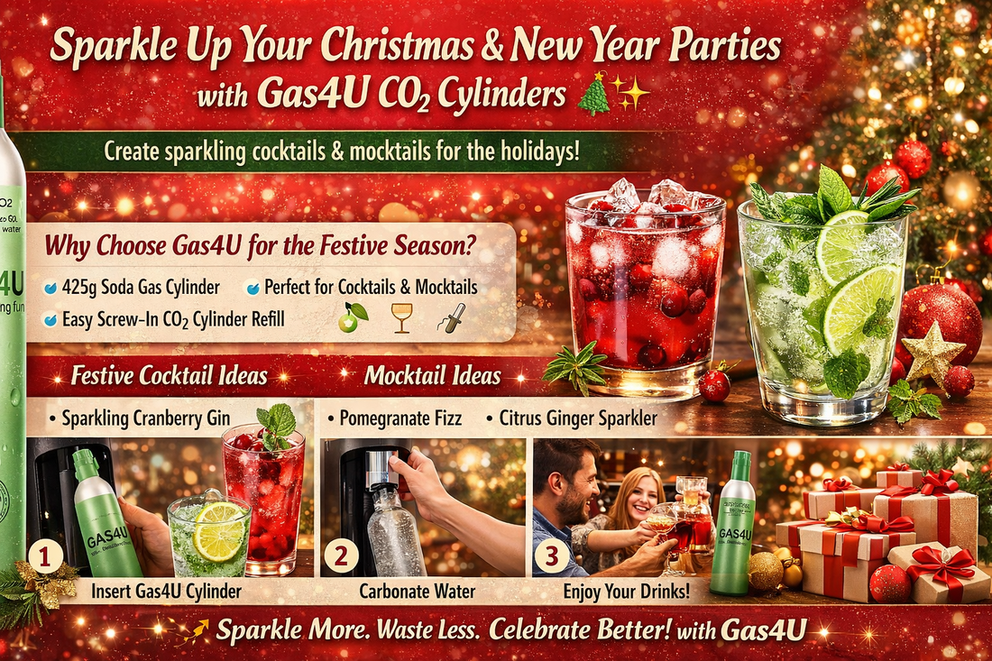 Sparkle Up Your Christmas &amp; New Year Parties with Gas4U CO₂ Cylinders 🎄✨