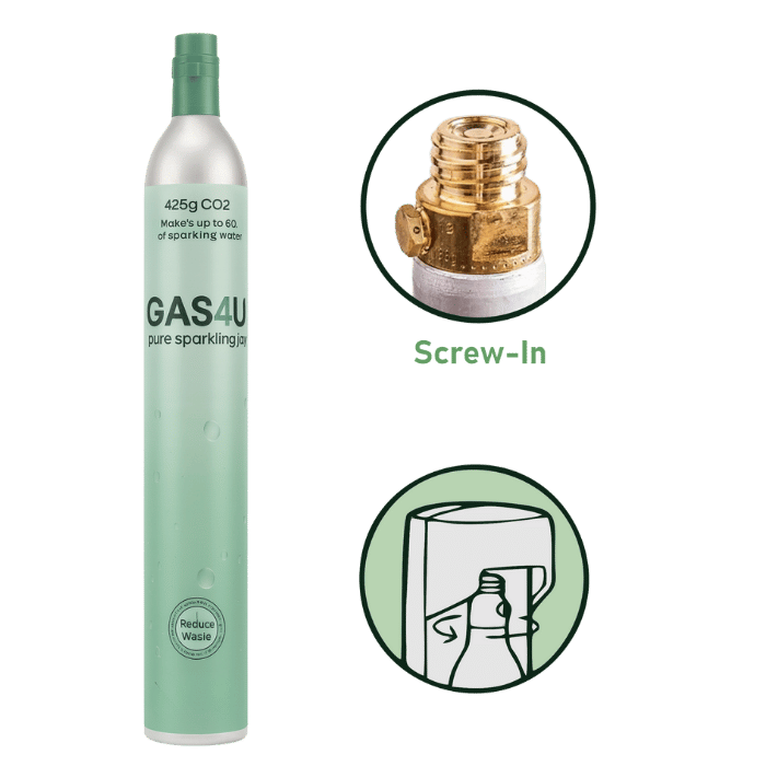 (SCREW IN) - GAS4U CO2 Gas Cylinder Refill 425g - Makes up to 60L Sparkling Water