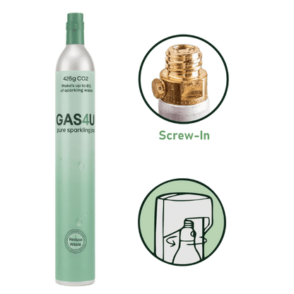 (SCREW IN) - GAS4U CO2 Gas Cylinder Refill 425g - Makes up to 60L Sparkling Water