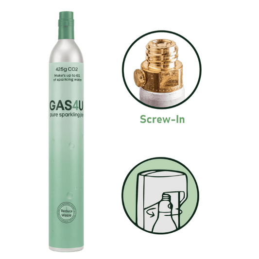 (SCREW IN) - GAS4U CO2 Gas Cylinder Refill 425g - Makes up to 60L Sparkling Water