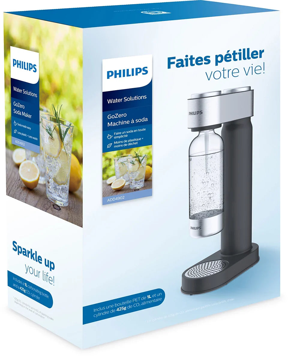 Philips Premium GoZero Soda maker, 1 bottle, 1 CO2 Cylinder - Metal