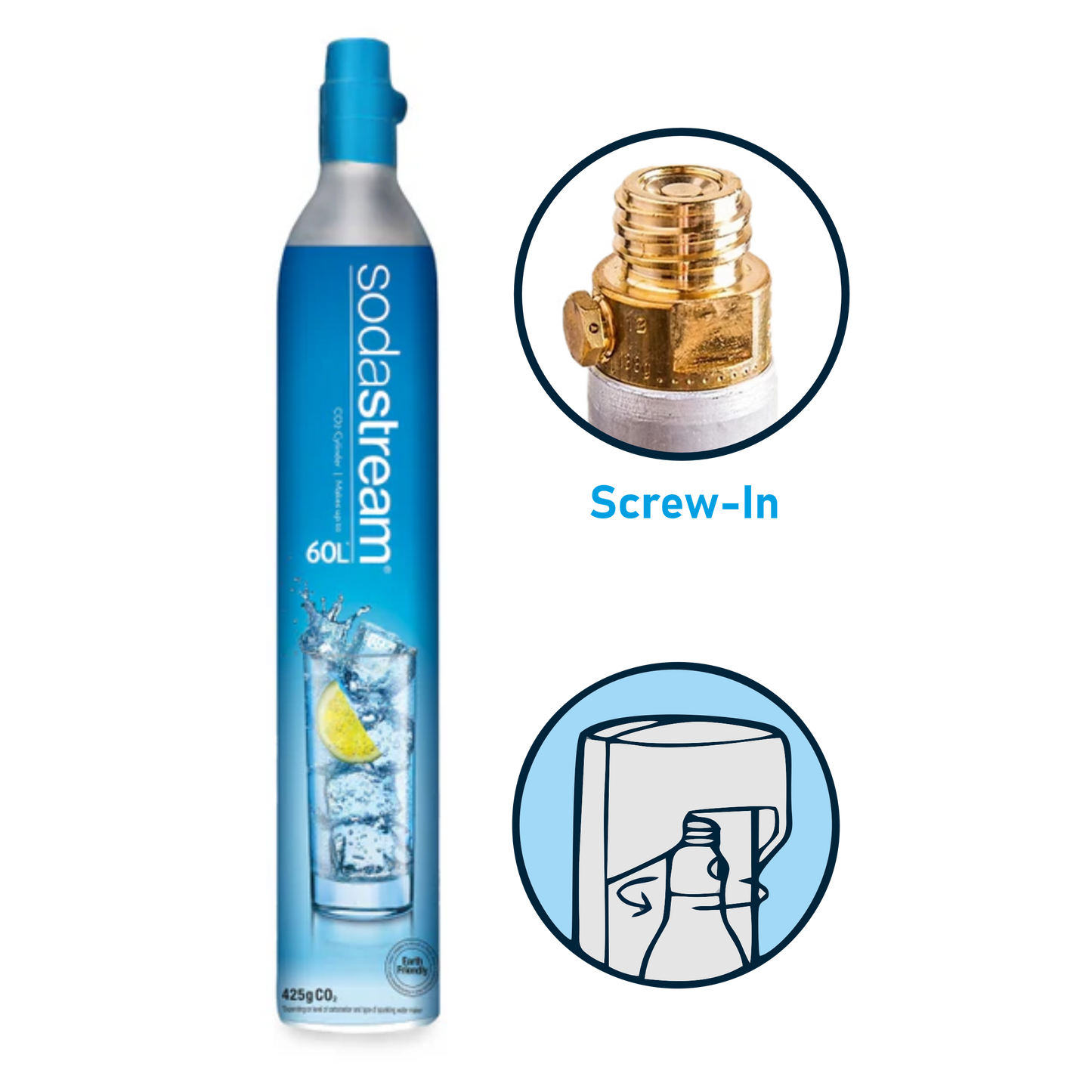 (SCREW IN) - CO2 Gas Cylinder Refill 425g - Makes up to 60L Sparkling Water